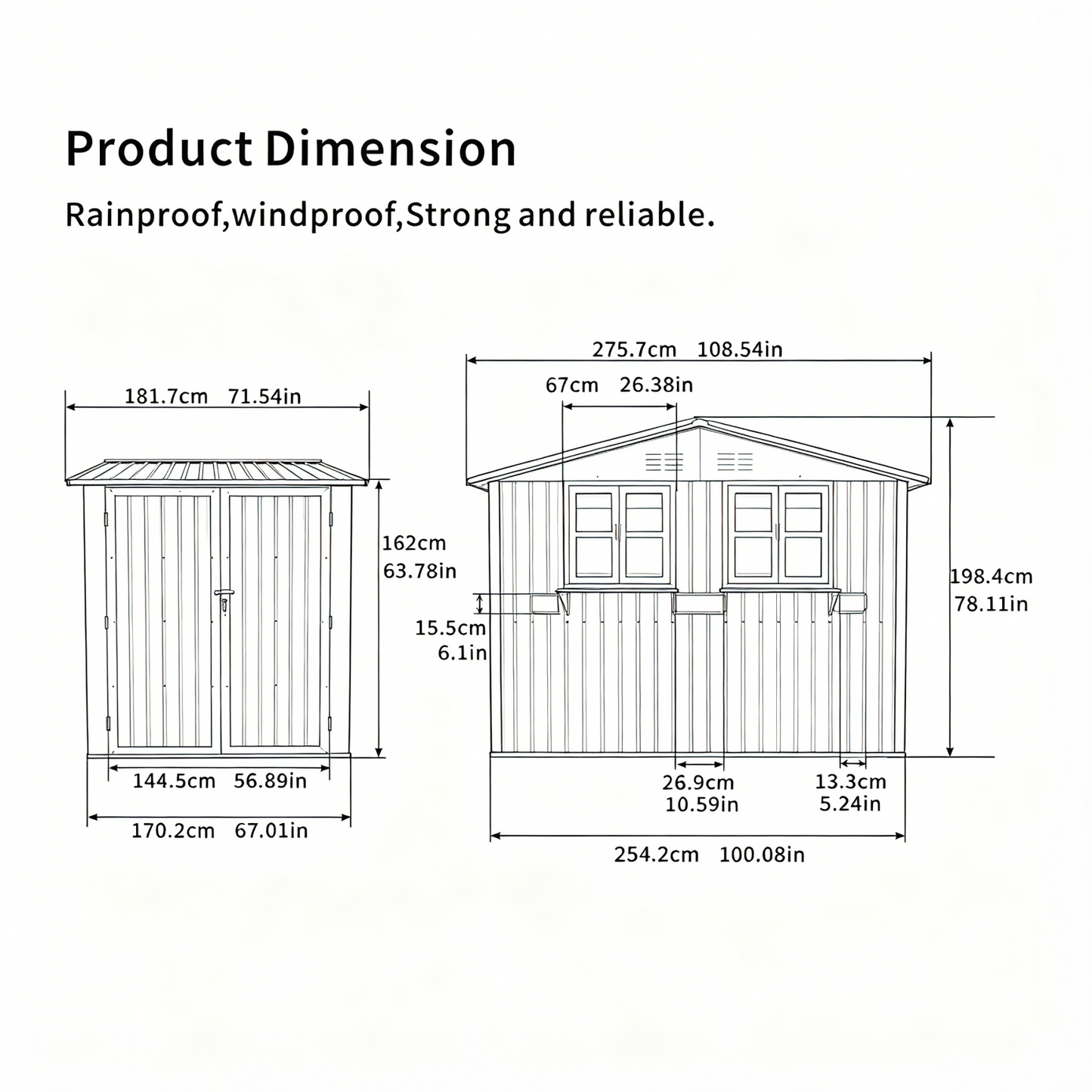 9x6 FT Outdoor Metal Storage Shed With Window & Flower Rack, Lockable Double Doors Tool Shed, Waterproof Weatherproof Garden Shed For Patio Brown Black