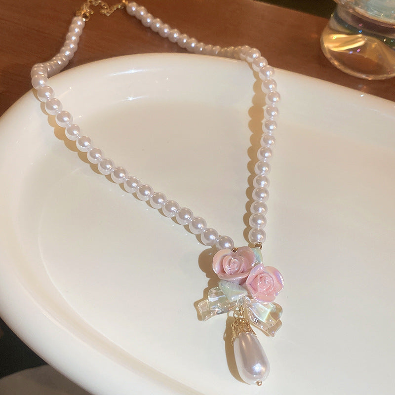 Ceramic Flower Water Drop Pearl Ear Hook Sweet Beauty