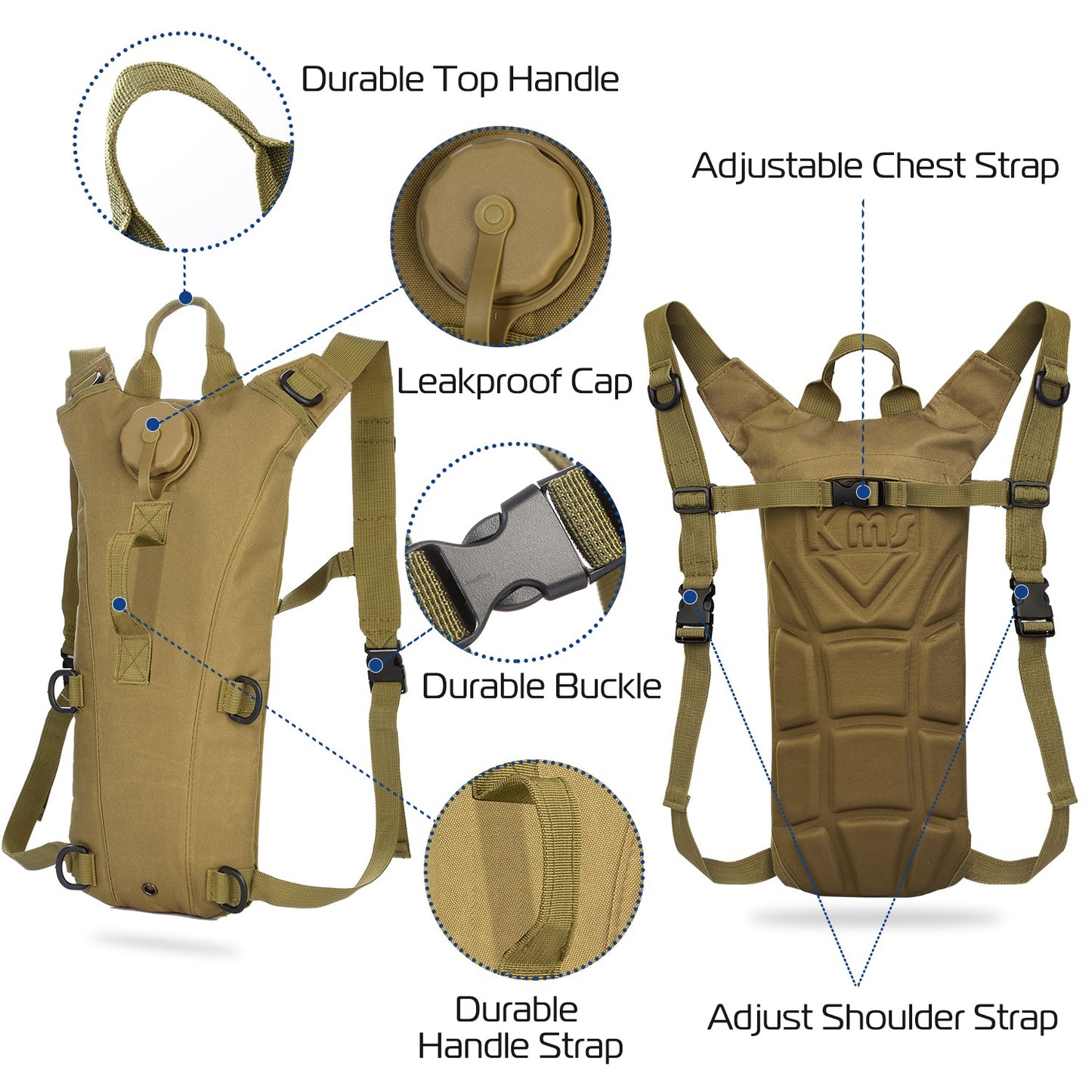 1Pc 3L Tactical Hydration Pack  Water Bladder Adjustable Water Drink Backpack For Hiking Cycling Climbing Running