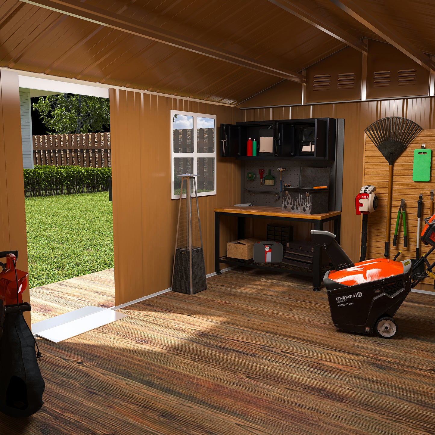 12x8 FT Heavy-Duty Metal Storage Shed With Windows, Lockable Door & Ventilation - Weatherproof Outdoor Garden Shed For Backyard, Lawn, And Tool Organization,without Floor