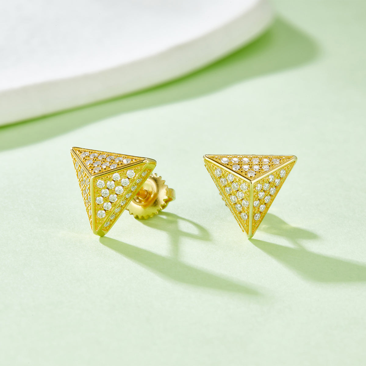 S925 Sterling Silver 114pcs D Color VVS1 Moissanite Triangle Stud Earrings 3D Pyramid Screw Back Hypoallergenic GRA Certified Gift Box