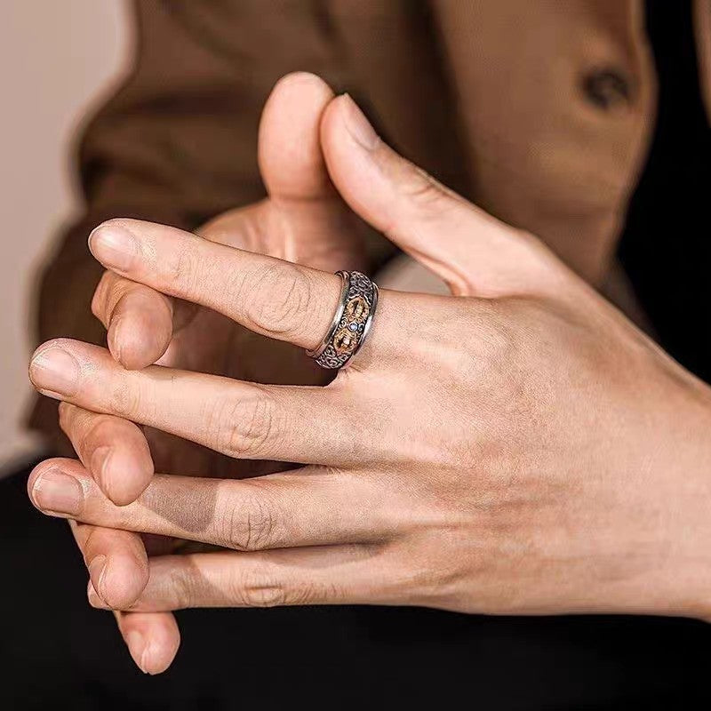 1pc 999 Sterling Silver Hollow Vajra Open Ring, Retro Zen Style, Perfect For Daily Wear & Valentine's Day Gift