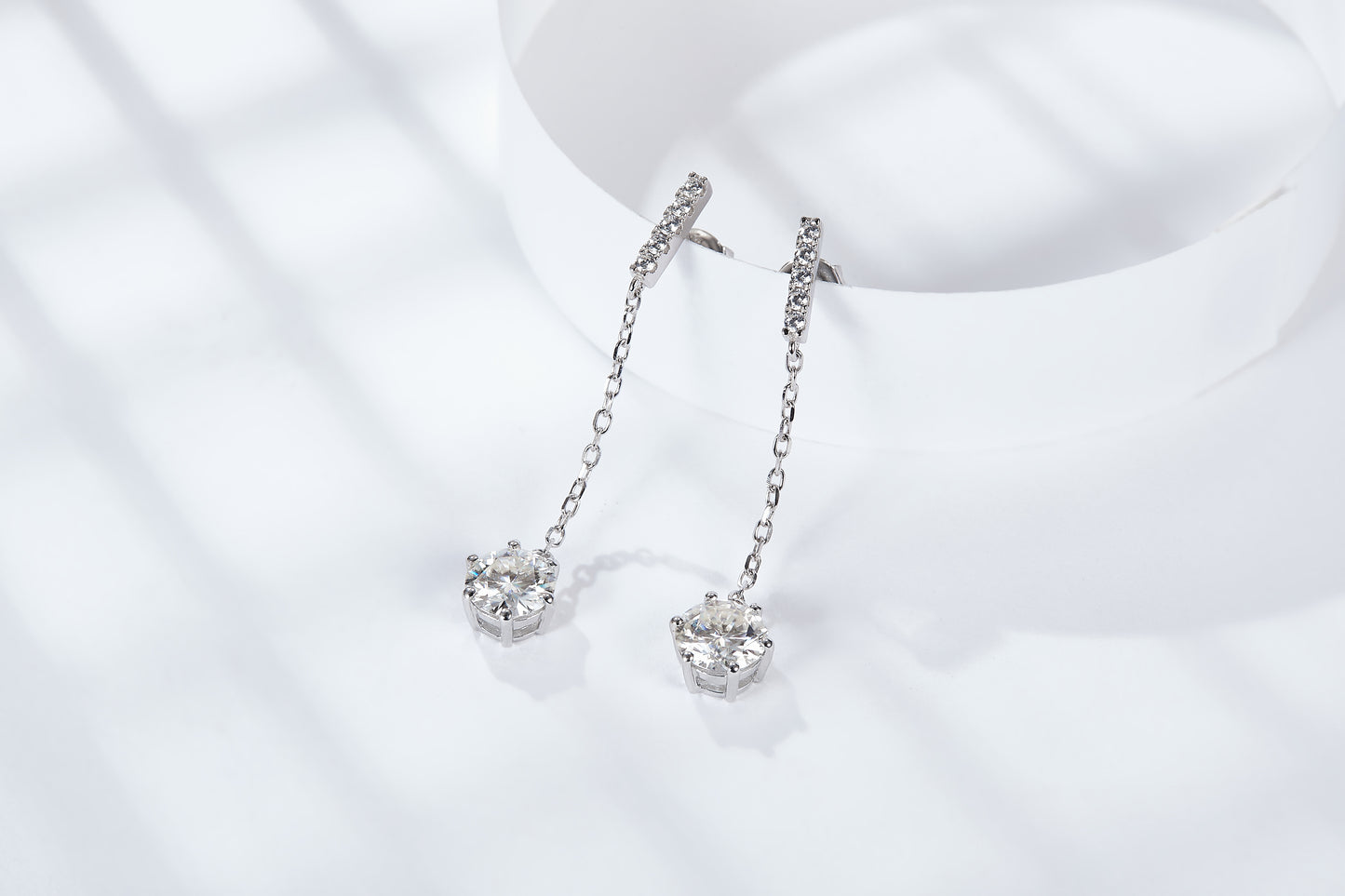 S925 Sterling Silver Moissanite Chain Dangle Earrings 0.5 Or1CT  Platinum Plated Long Drop Earrings With GRA Certificate Elegant Jewelry Gift Box Set For Women