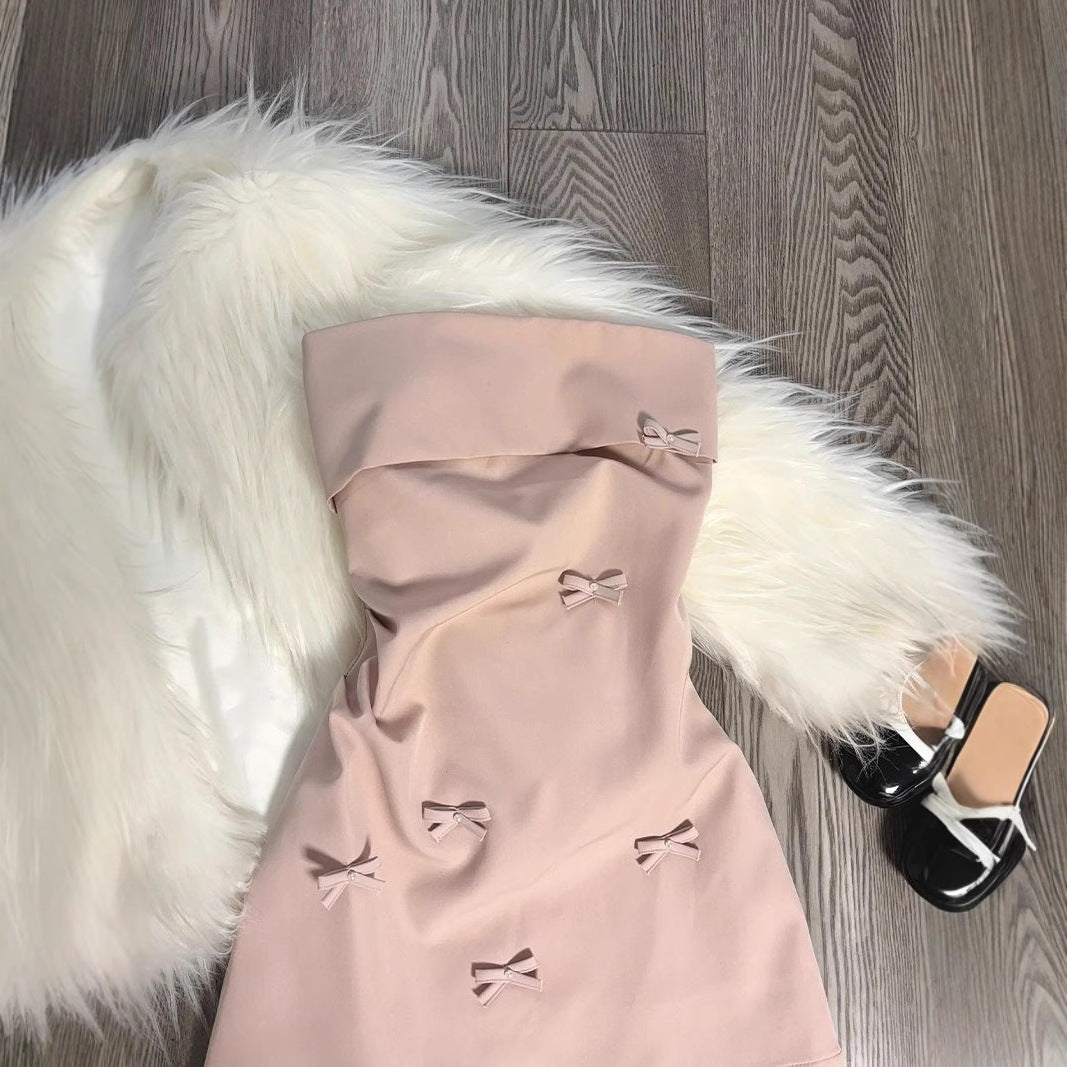 Korean-style  3D Bow Strapless Dress