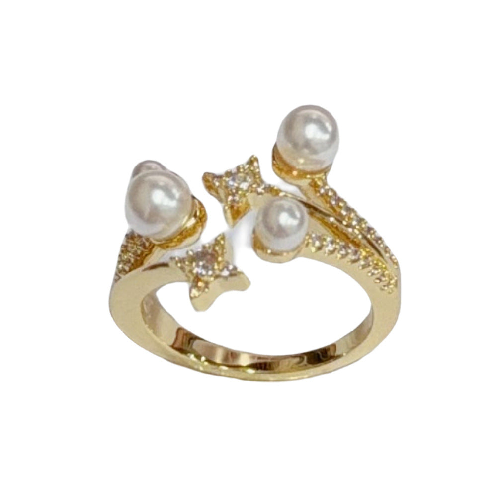 Niche Fashion Zircon Star And Pearl Ring