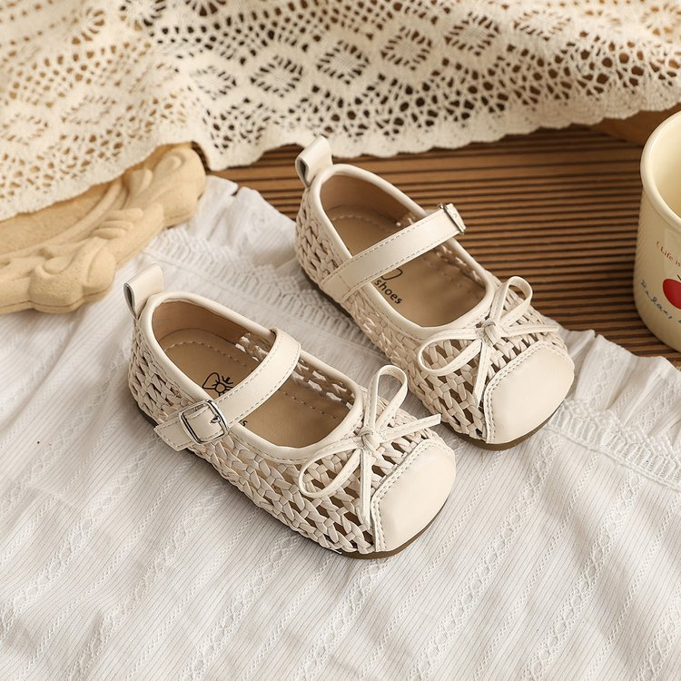 INS Style Kids Woven Sandals 2026 Summer New Korean Girls Bow Princess Shoes