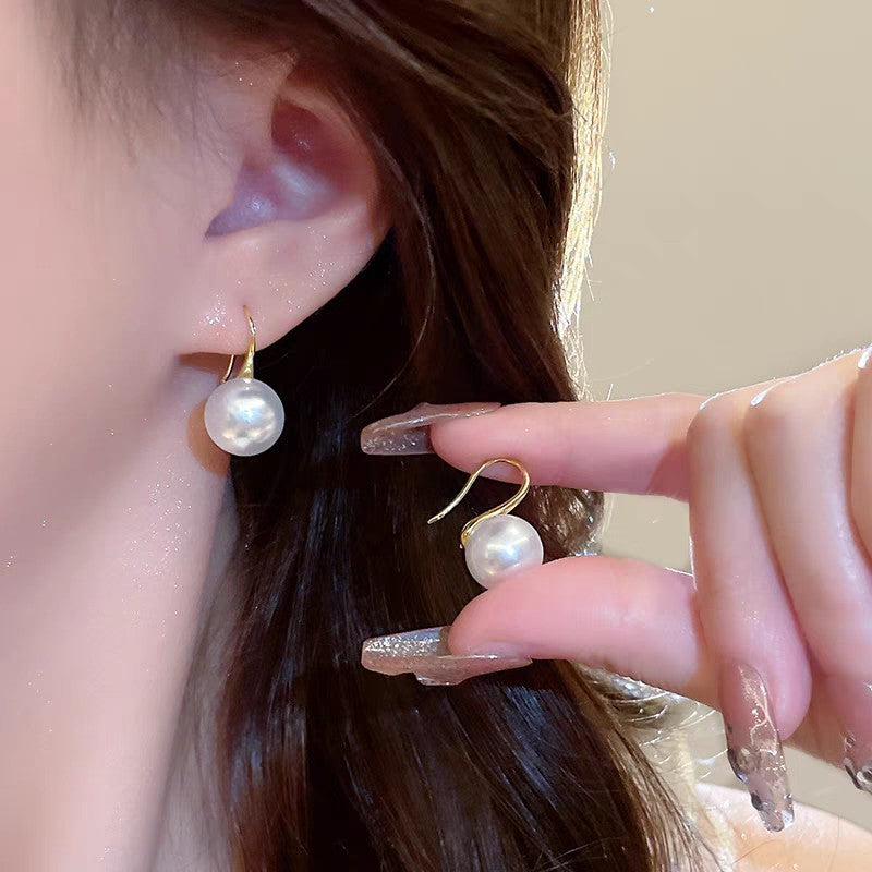 1 Pair S925 Sterling Silver High Heel Hook Large Shell Pearl Drop Earrings, Elegant & Versatile, Perfect For Daily, Party & Dating, Ideal Valentine's Gift