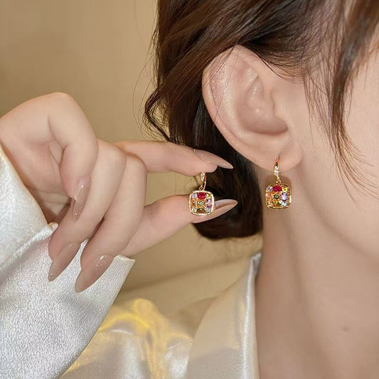 2026 Trendy Maillard Tone Square Cube Stud Earrings, Premium Chic Designer Dainty Earrings For Autumn Winter Outfits