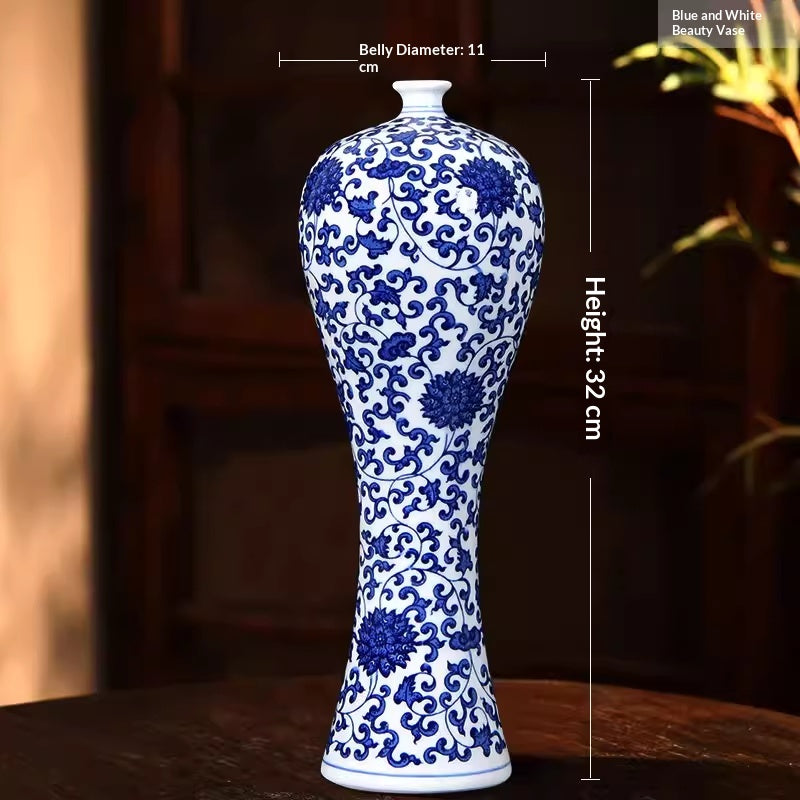 Hand-painted Blue-and-white Beauty Vase In Porcelain