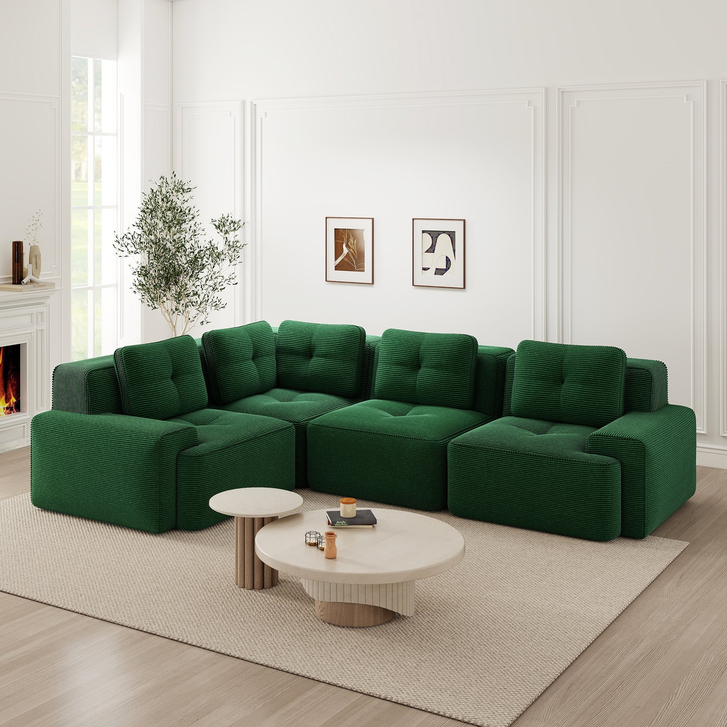 Frameless Sofa For Living Room, Office Sofa, Modular Combination Sofa, Comfortable Upholstered Corduroy Fabric Low-seat Sofa, No Assembly Required, Non-slip Design.Green