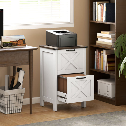 Vertical File Cabinet with 2 Drawers, Rustic Farmhouse Office Storage Cabinet for A4, Letter Size, Distressed White