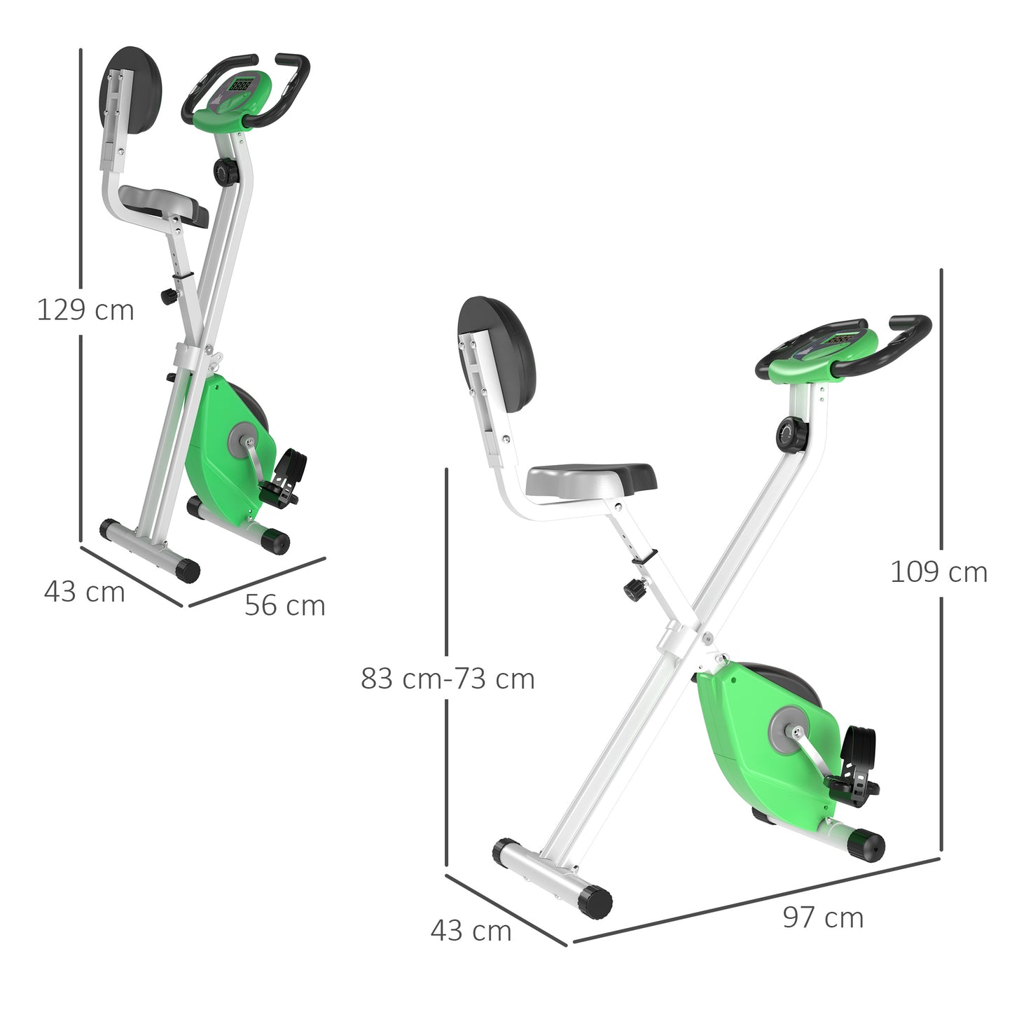 Folding Exercise Bike, Fitness Bicycle Indoor Trainer, 8-Level Magnetic Resistance Adjustable, With LCD Monitor, Pulse Sensor, Green