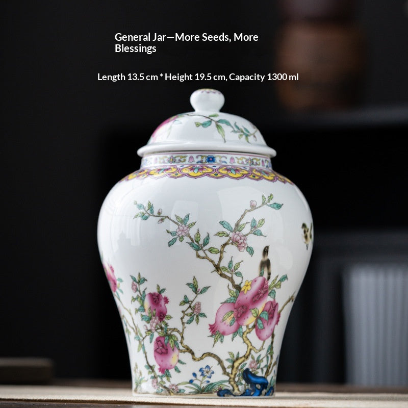 Simple Printed Enamel-Glazed General-Shape Ceramic Tea Caddy
