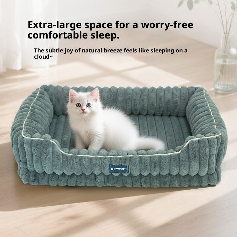 Striped Rabbit Fur Pet Bed Large Square Kennel