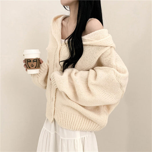 Korean Style Sweater Coat Single Row Button Knitted Cardigan