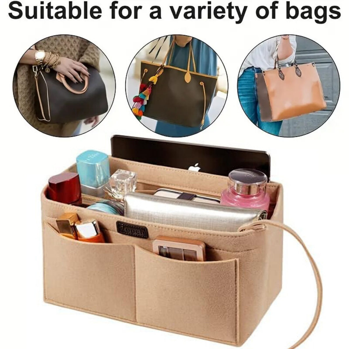 Women Ace Organizer Handbag Felt Travel Bag Insert Liner Makeup Organiser Pouch