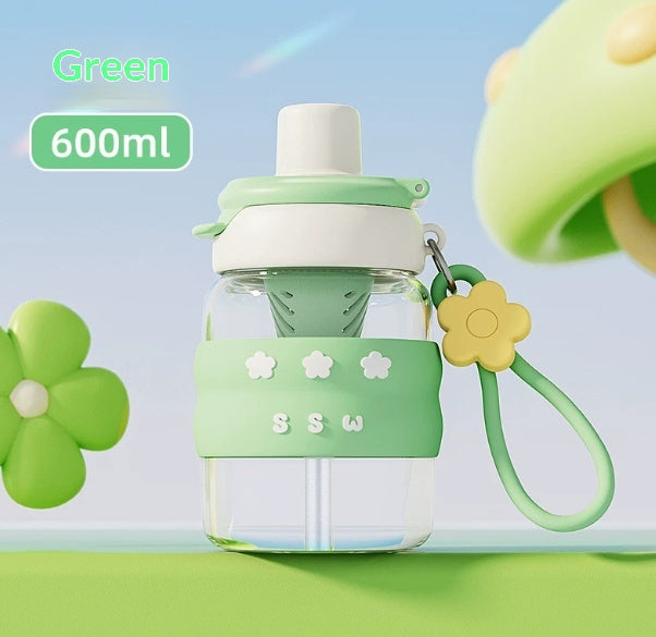 Cartoon Childrens Straw With A Carry Strap Outdoor Portable Direct-drinking Cup
