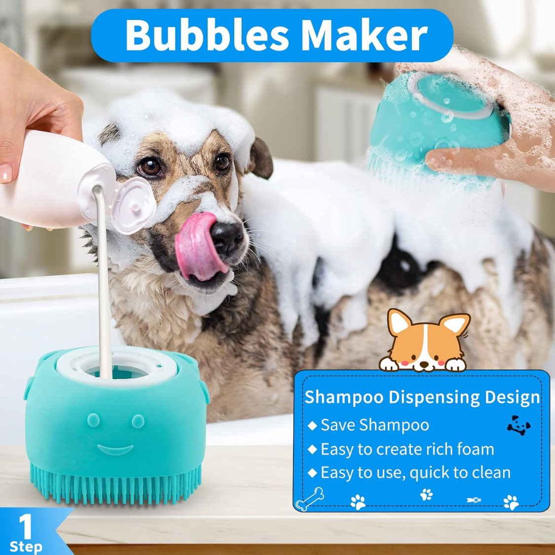 6PCS Dog Bath Brush  Dog Toothbrush Adjustable Handle Shampoo Brush  Scrubber For Short  Long Haired Dogs Cats  Effectively Solve Odor Stain Removal Problems
