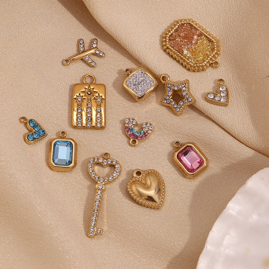 Mini And Simple Ornament Accessories 18K Gold Micro Inlay Colorful Crystals