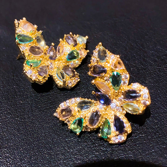 Zircon Butterfly Flower Earrings For Women - Premium Cubic Zirconia Stud Earrings, Luxury Elegant Fashion Jewelry