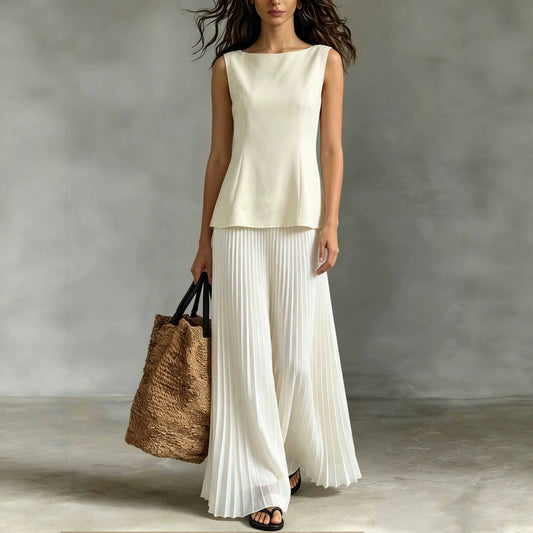 Casual Chiffon Pleated Two-piece Set Vest And Skirt Best-selling Style