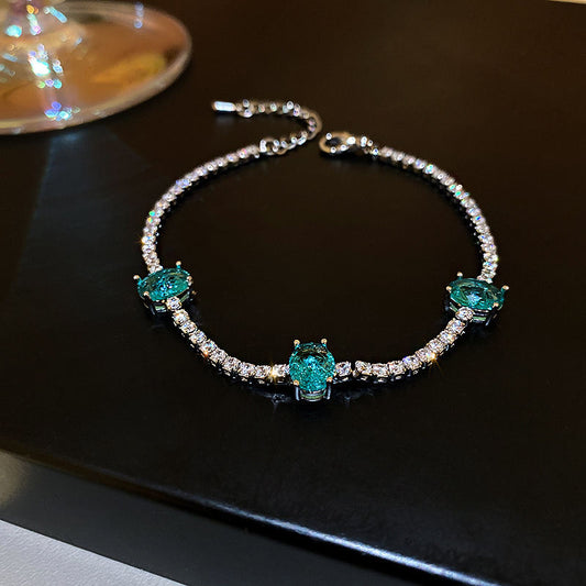 Ice Blue Zircon Bracelet Korean Ins Style  Dainty Bangle Luxury Premium Versatile Wrist Jewelry