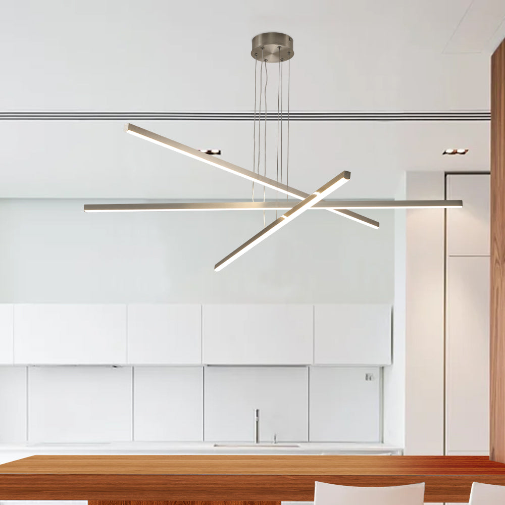 48 Modern LED Chandelier - Geometric 3-Arm Design, Adjustable Hanging, Sleek Metal Finish For Dining Room, Living Room & Office