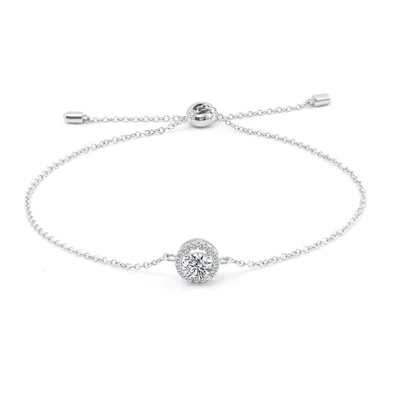 S925 Silver Moissanite Round Bag Micro-inlaid Round Moissanite Electroplated K Platinum Bracelet For Women
