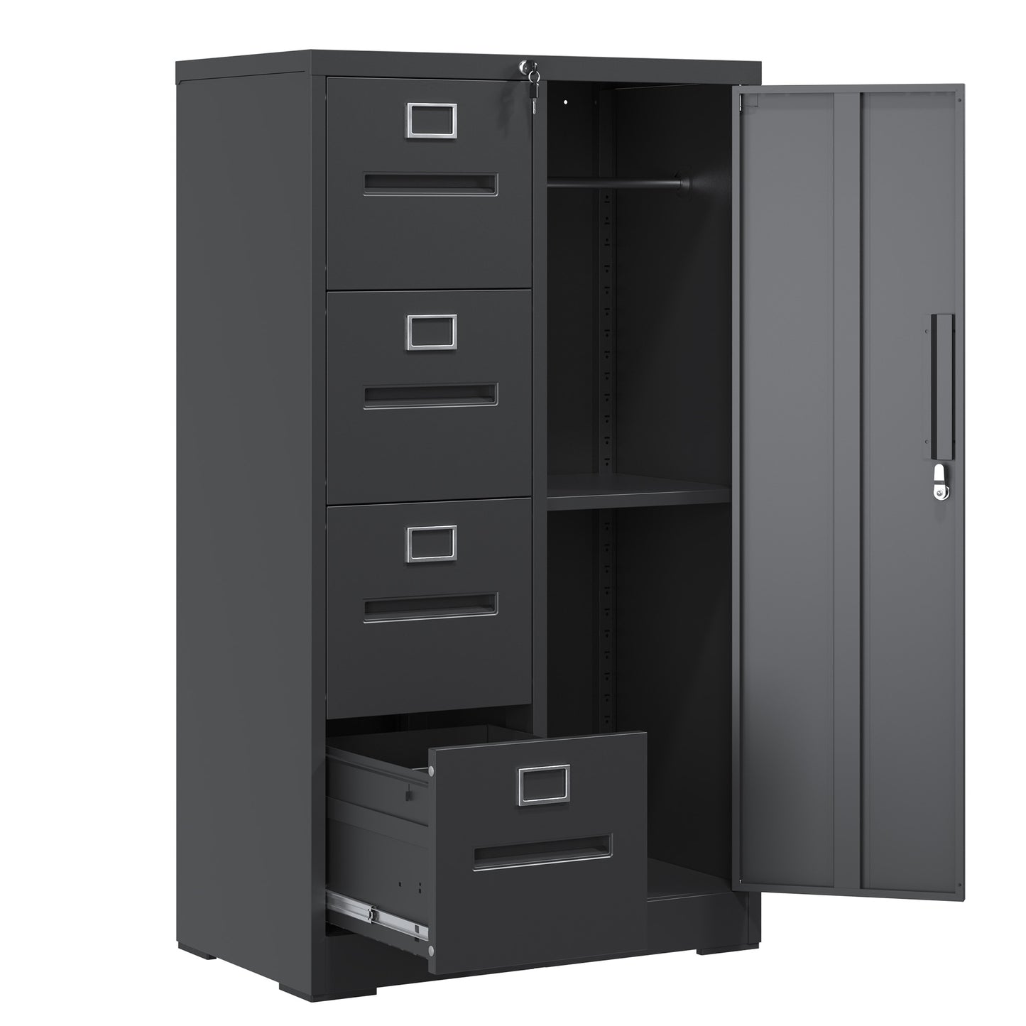 Metal Storage Vertical Filing Cabinet With Lock, Steel File Locker With 4 Drawers And 1 Door For School, Living Room, Bedroom, Office  Black