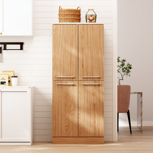 Kitchen Pantry Cabinet, Tall Kitchen Cabinet 4-door, Refrigerator-like Pantry Cabinet With Adjustable Shelves, Large Dining Cabinet With Metal Handles & Tilt Protection, 76x42x180cm, Oak Look