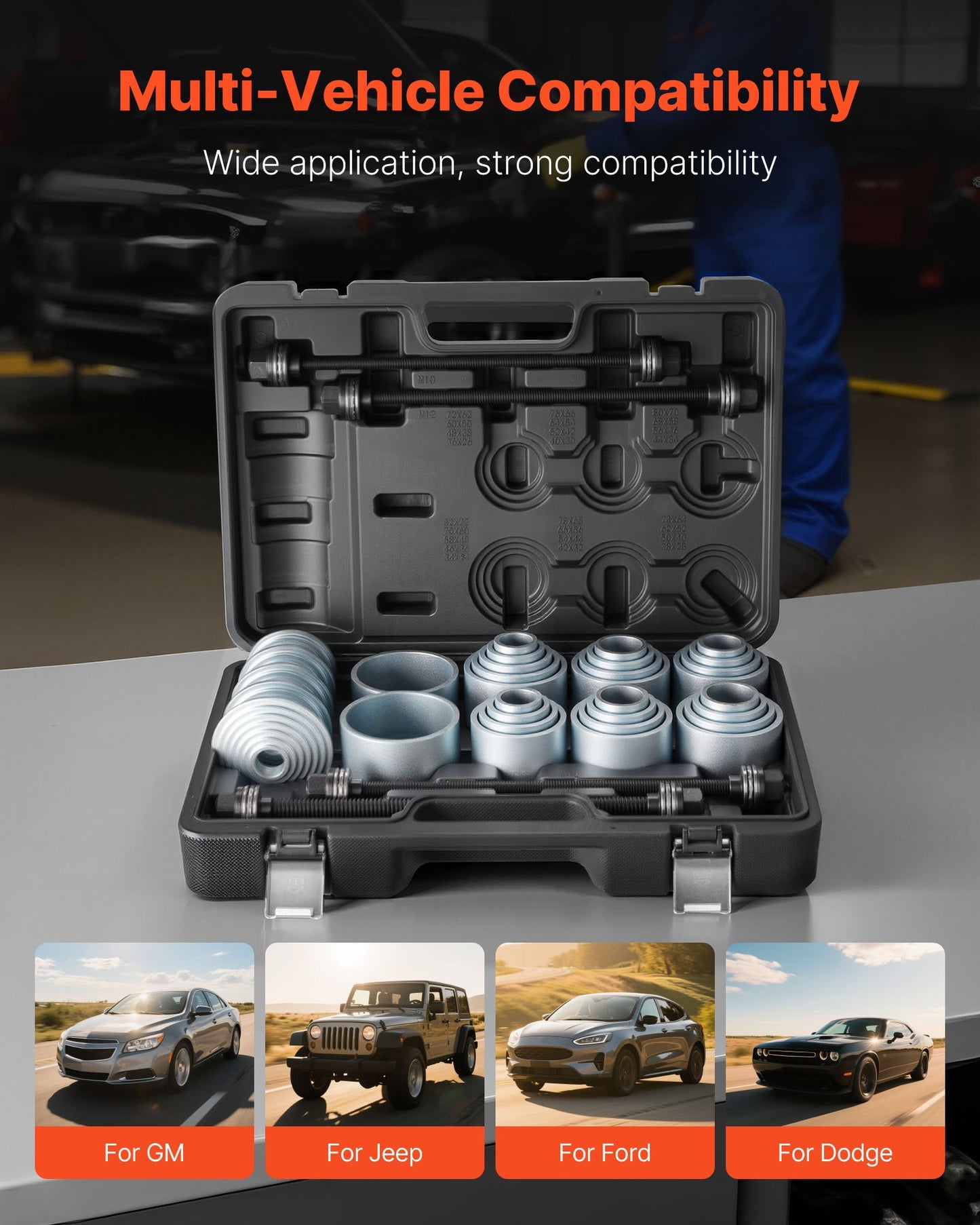 Pull And Press Sleeve Kit, 36 PCS, Steel Bush Removal Insertion Sleeve Tools With Carrying Case, Compatible With LCV And HGV Engines, For Removing And Installing Bushings, Bearings, And Seals