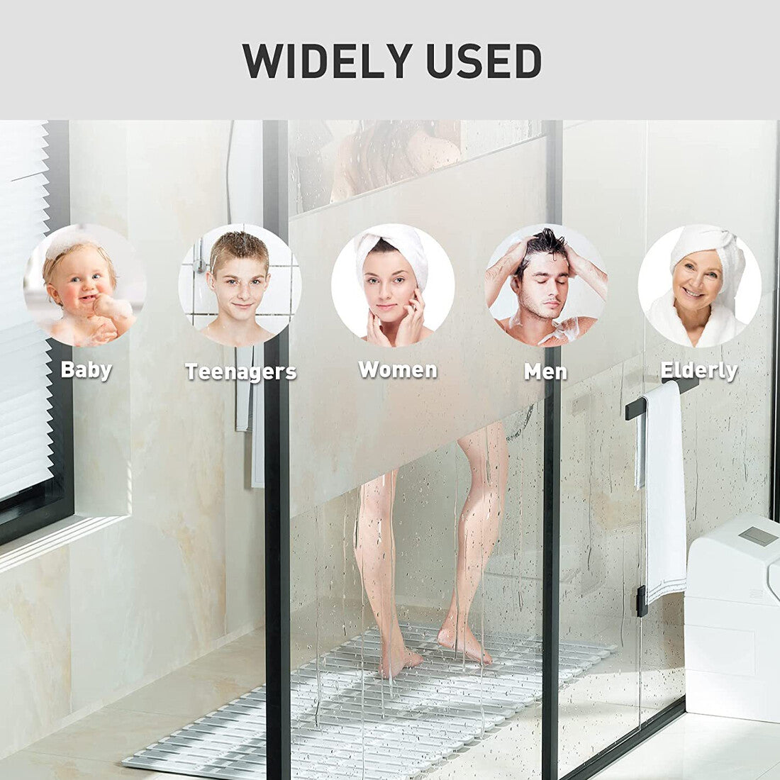 Non Slip Bath Mat Extra Large Shower Mat Bathtub Anti-Mold Rubber Strong Suction