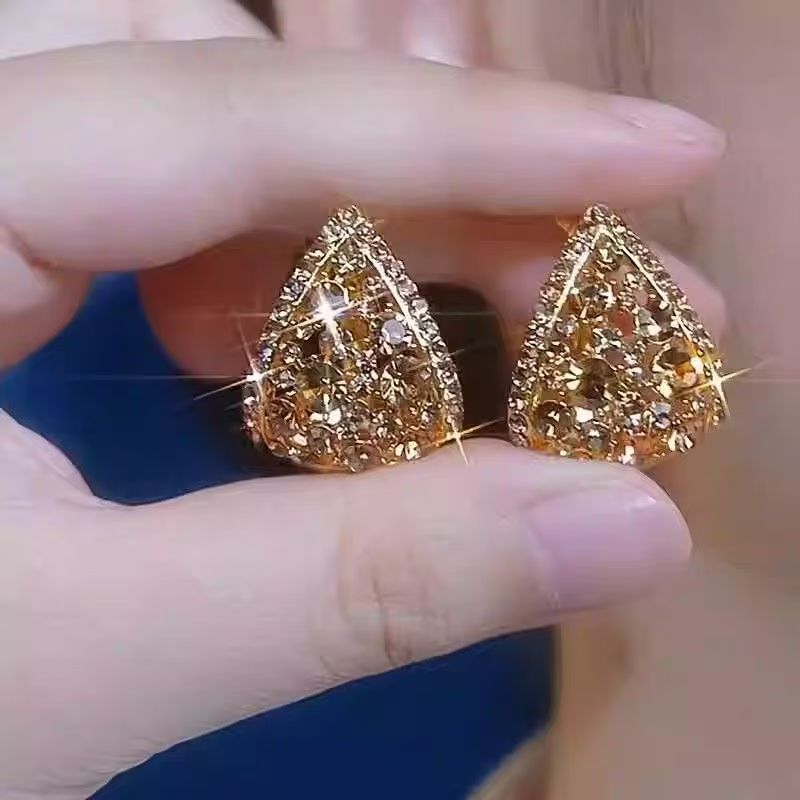 High-End Shiny Rhinestone Teardrop Earrings For Women, Elegant Niche Designer Fashion Exaggerated Delicate Dangle Ear Jewelry