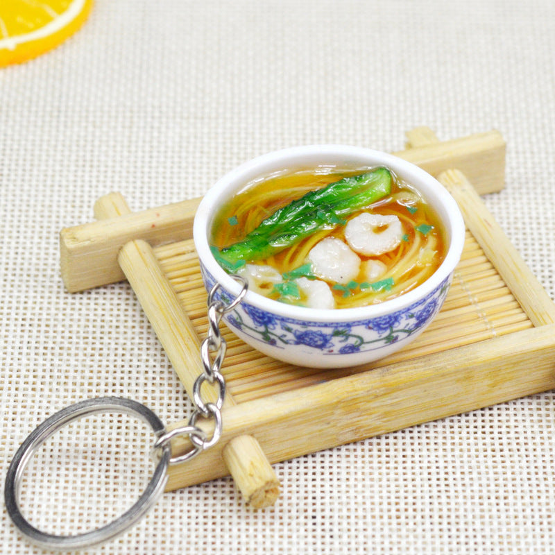 Artificial Food Pendant PVC Egg Noodle Keychain