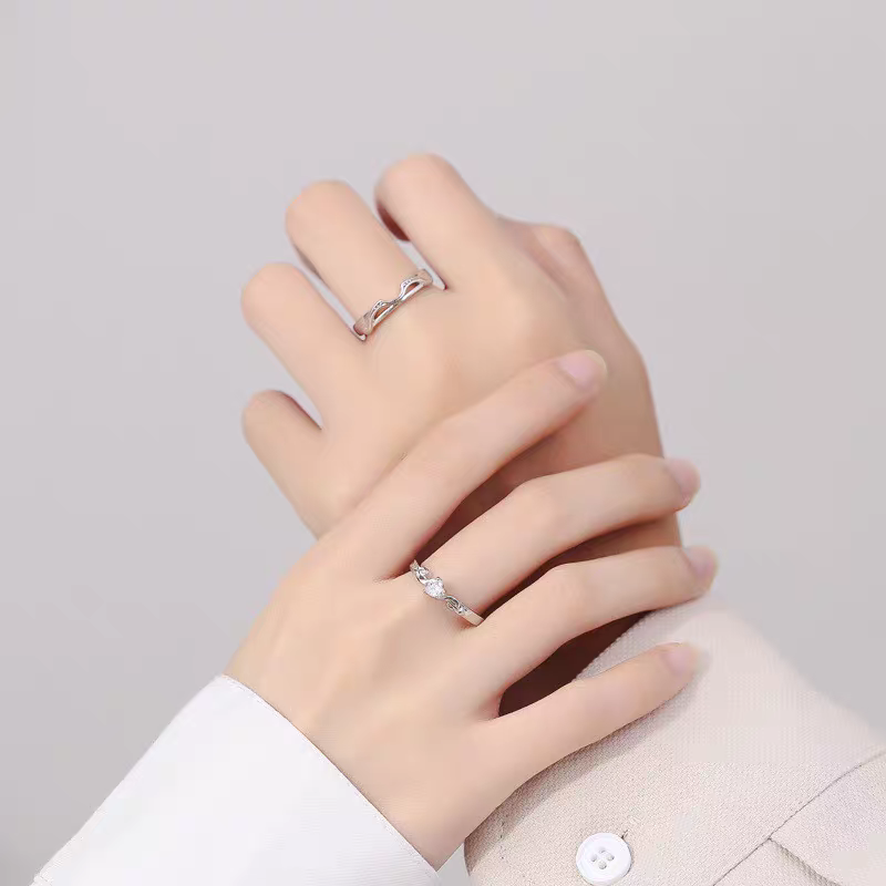1 Pair 999 Sterling Silver Cupid's Arrow Diamond Couple Rings, Romantic Adjustable Promise Rings, Ideal Valentine's Day Gift For Lovers