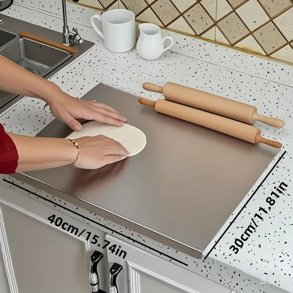 Stainless Steel Cutting Board For Kitchen - Large 304 Chopping Boards With Lid And Non-Slip Pad For Countertop, Suitable For Meat Vegetables Bread And Baking,Kitchen Accessories,