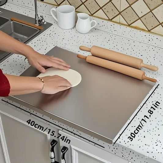 Stainless Steel Cutting Board For Kitchen - Large 304 Chopping Boards With Lid And Non-Slip Pad For Countertop, Suitable For Meat Vegetables Bread And Baking,Kitchen Accessories,