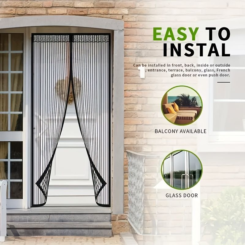 1 Easy-to-install Magnetic Screen Door - Pet-friendly, No-drill Mesh Curtain With Auto-close Feature, Durable And Weather-resistant, Includes Thumbtacks And Double-sided Tape, Perfect For Wooden And A