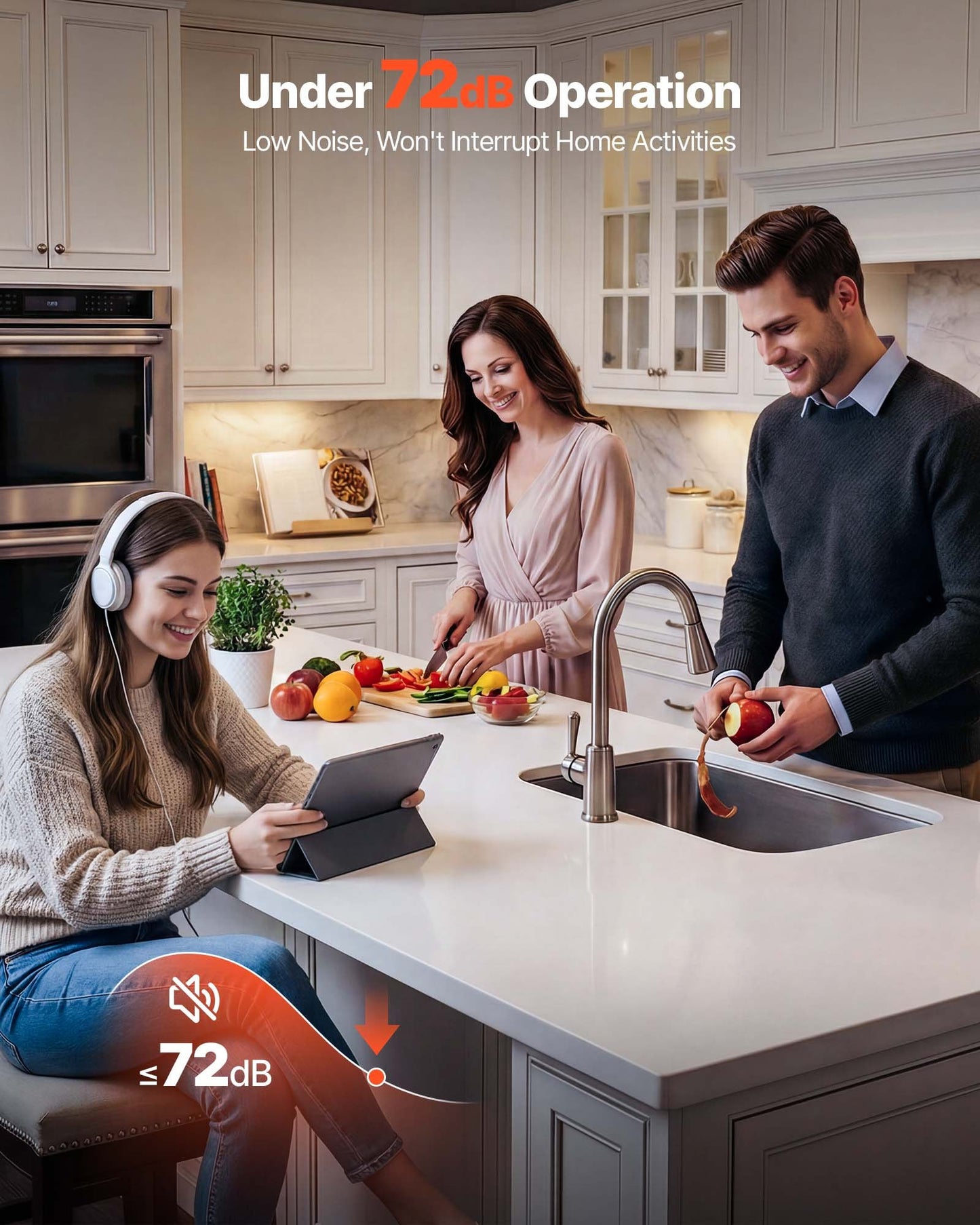 Food Waste Garbage Disposal, 1HP 3500RPM DC Motor, Continuous Feed Kitchen Sink Garbage Disposer, EZ Connect Food Waste Grinding System With Sound Reduction & Power Cord For Kitchens