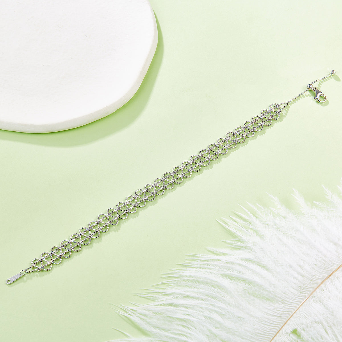 S925 Sterling Silver Hollow Circle Link Bracelet For Women 18.5cm Adjustable 9.0mm Width Lightweight 3.2g Platinum Plated Gift Box