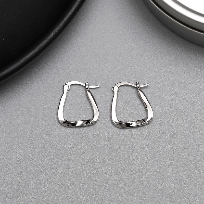 1pcs 999 Sterling Silver Twisted Square Hoop Earrings, Modern Trendy Style, Ideal For Birthday & Graduation Gifts