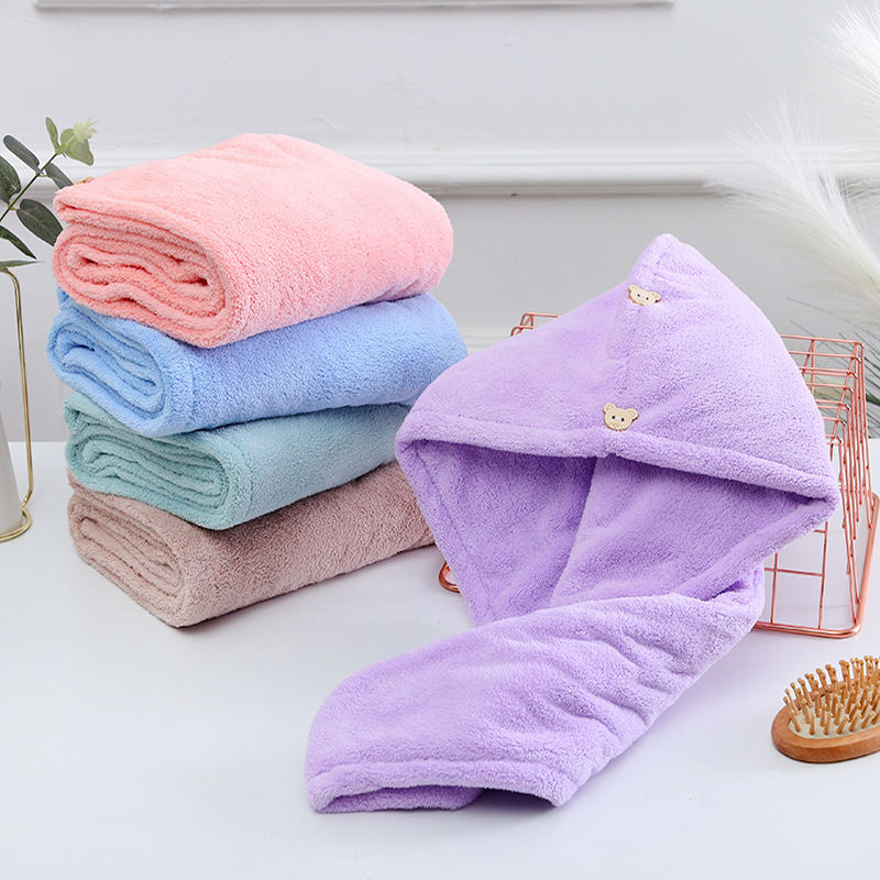Thickened High-density Coral Fleece Hair-drying Cap For Women