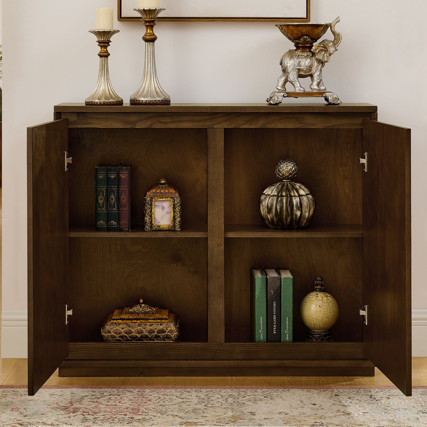 Mid Century Modern V-shape Storage Cabinet, Buffet Cabinet With Storage, Narrow Side Cabinet For Living Room Entryway Hallway Kitchen, Coffee Bar, Brown