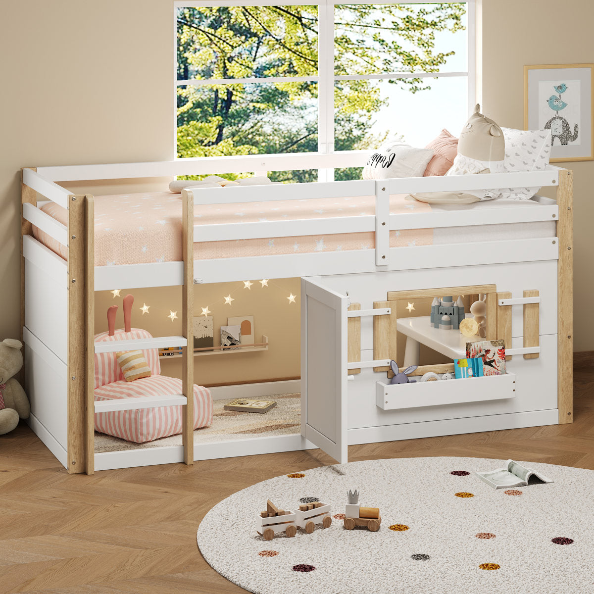 Children's Bed, Bunk Bed  90 X 200 Cm , Loft Bed, Multifunctional Children's Bed With Ladder, Can Be Built Under To Play Area, Without Mattress, White