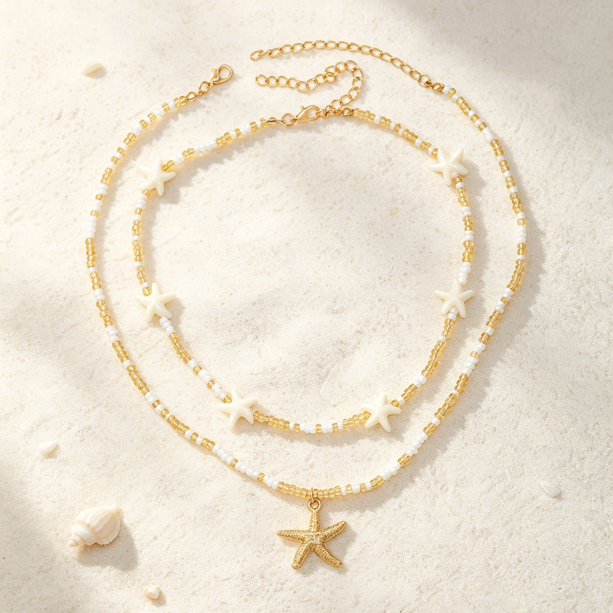Women Starfish Beaded Choker Necklace,Simple Fashion Costume Accessories For Summer Beach Travel Holiday Gift Occasion