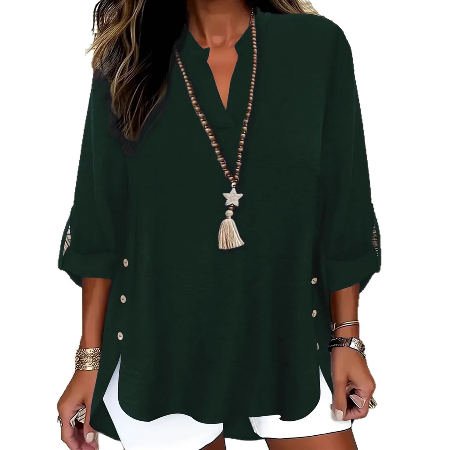 Plus-size Womens Fashion V-neck Button-up Shirt, New Style