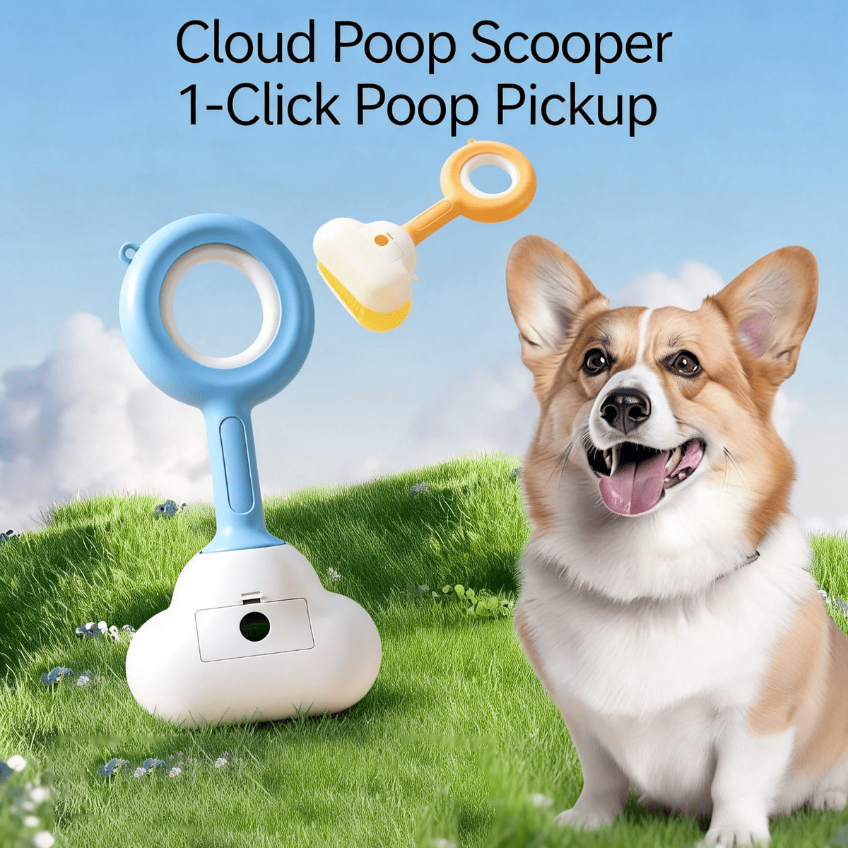 Portable Dog Pooper Scooper With Built-in Bag Dispenser, Cloud-Shaped Pet Waste Pickup Tool With Serrated Jaw Claw, One-Handed Operation Sanitary Waste Removal For Dogs Cats Outdoor Walking Cleaning S