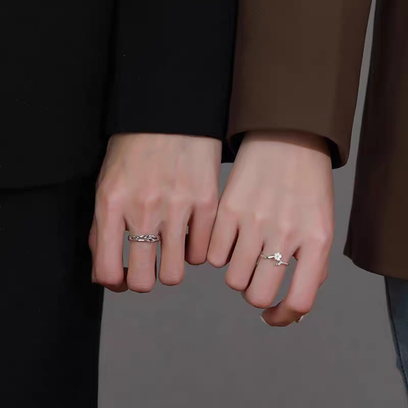 1 Pair 999 Sterling Silver Twig & Flower Couple Rings, Minimalist Romantic Style, For Daily Wear & Valentine's Gifts