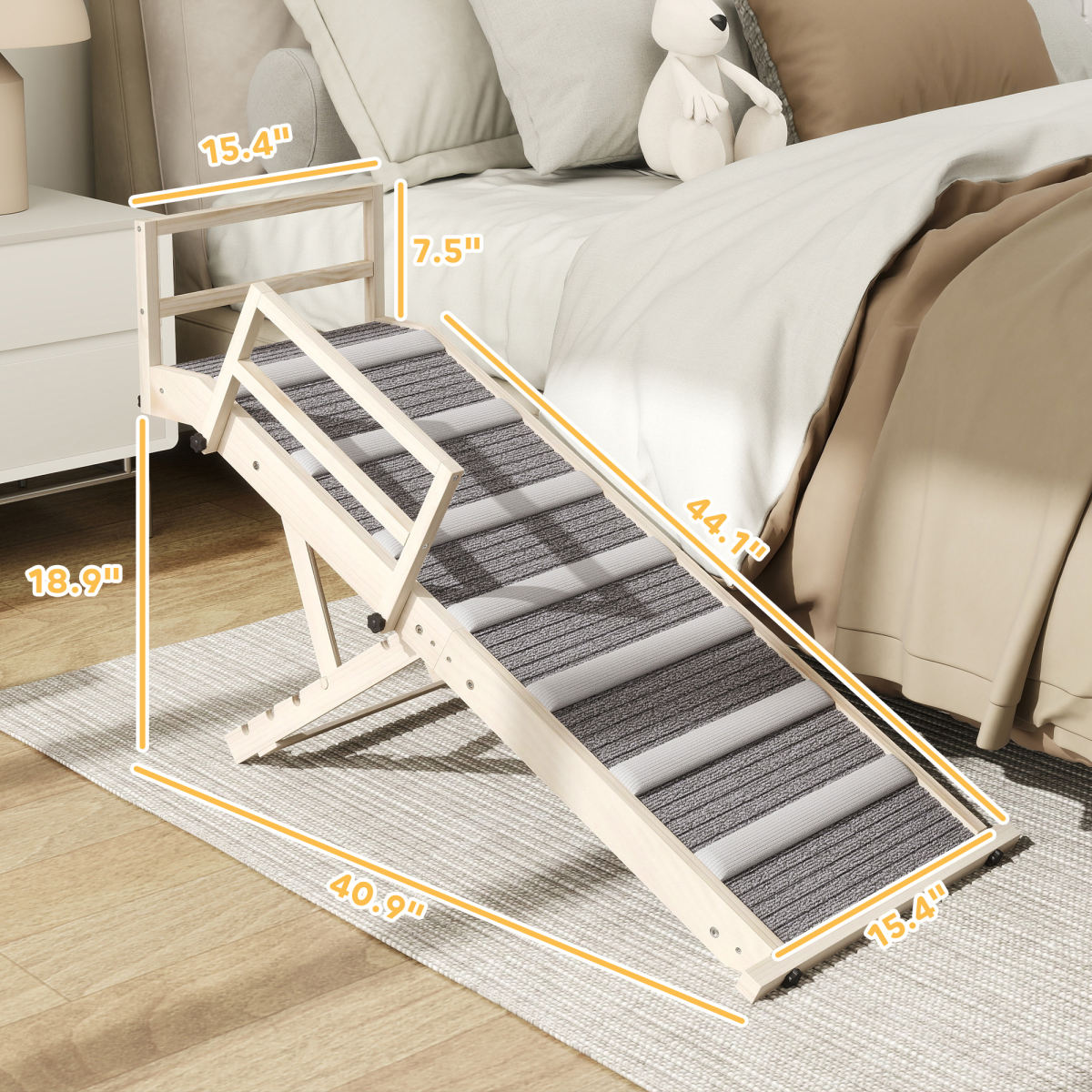 Dog Ramp, Folding Pet Ramp, 4 Adjustable Height from 15" to 19", Dog Step with Side Rails for Small to Large Pets