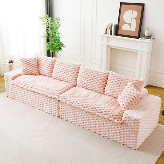Luxury Pink  Turtle Velvet Multifunctional Sofa - Arrangeable In Single Row, Side-by-Side Or Facing Each Other, Stylish Living Room Furniture For Cozy Home Decor